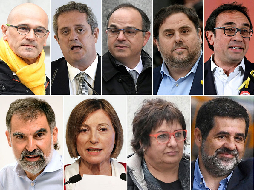 9名被判刑的加泰罗尼亚前领袖。（法新社）