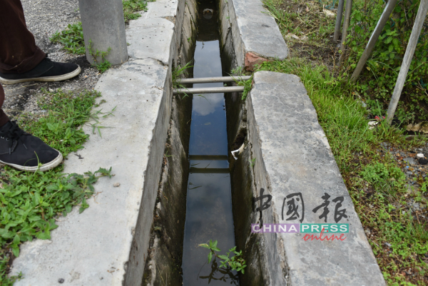 废弃屋外沟渠缺乏打理，严重积水。