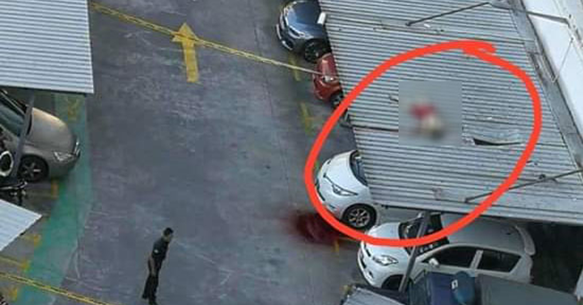 华裔男子坠下底层泊车场的遮阳棚，发出的巨响惊动公寓保安员。