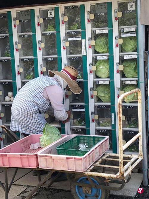 东京菜农巧用储物柜，便捷安全地售卖蔬菜。（联合早报）