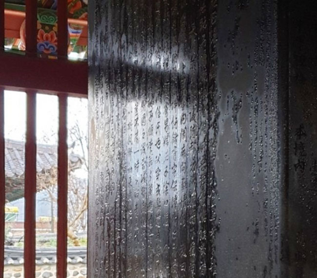 密阳市弘济寺内表忠碑最近再次“大汗淋漓”。