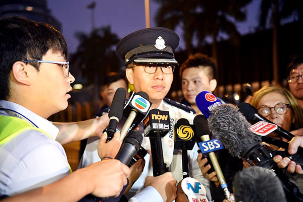 警方油尖警区指挥官何润胜周三接受访问。