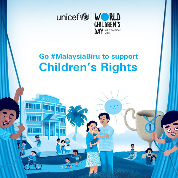 联合国儿童基金会倡议，使马来西亚变蓝色，以支持儿童权益。