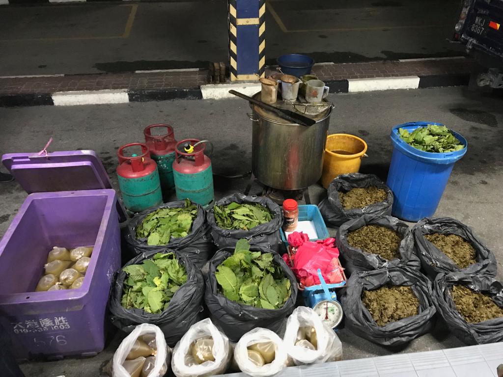 警方在行动中，起获50包葛冬水、数大袋已煮过的葛冬叶及4大袋还没来得及煮的葛冬叶。