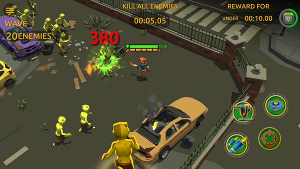 每个关卡均有众多僵尸，要以一敌百，建议玩家利用机枪、喷火器、手雷等武器来消灭僵尸。