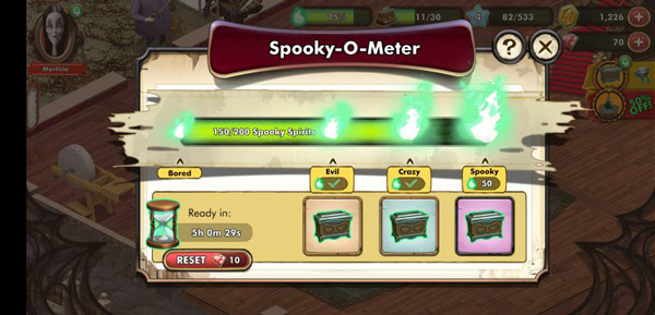 荧幕顶部的库存计数器旁边是Spooky-O-Meter，单击打开后会显示所需的幽灵程度后，可以赚取的Kooky Box。