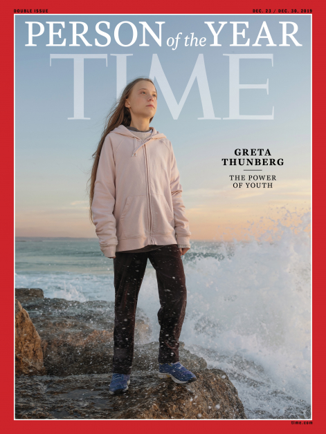 瑞典少女桑伯格，获选2019年《时代》杂志风云人物。（美联社）