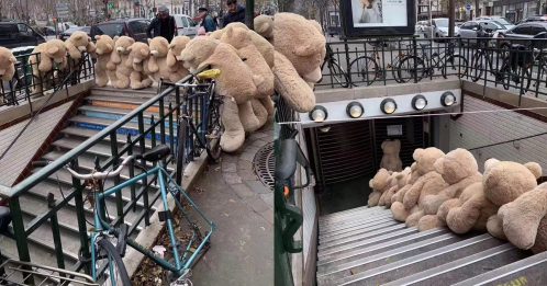 法国罢工交通瘫痪 泰迪熊出现 网民：心情好多了
