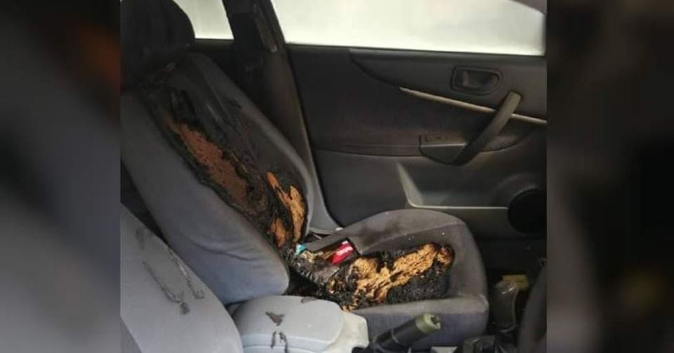 充电宝疑在高温下引发爆炸，副驾驶座位也被燃烧。