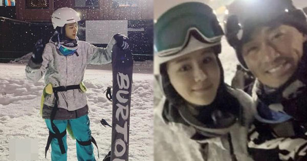 林峰和张馨月到北海道滑雪，被网民野生捕获。