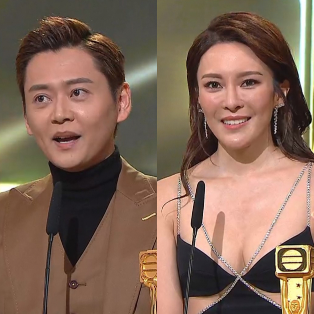 张振朗（左）和张曦雯（右）分别获得飞跃进步男、女艺员奖。