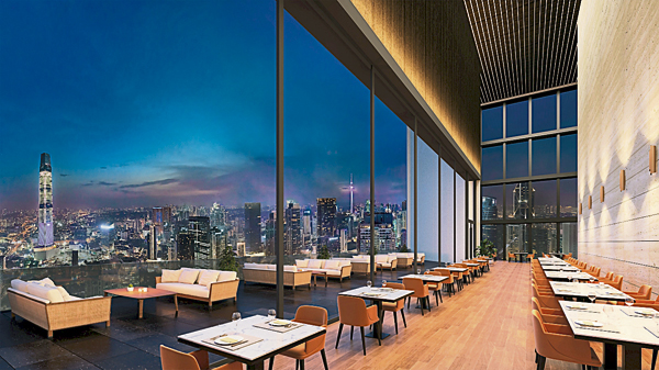 位于50楼的高级餐厅，可让你边享受美食，边欣赏城市的夜景。