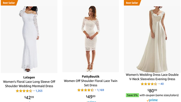 一件婚纱在美国的平均售价为1631美元，但在亚马逊网站上的中国直销婚纱，其价钱廉价的令人咋舌。