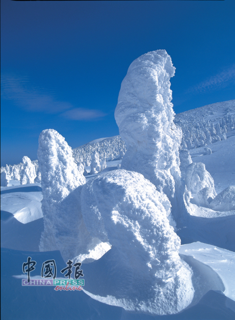 冻结成冰后再被多层落雪包裹的“雪怪”（又名树冰），造型各异。