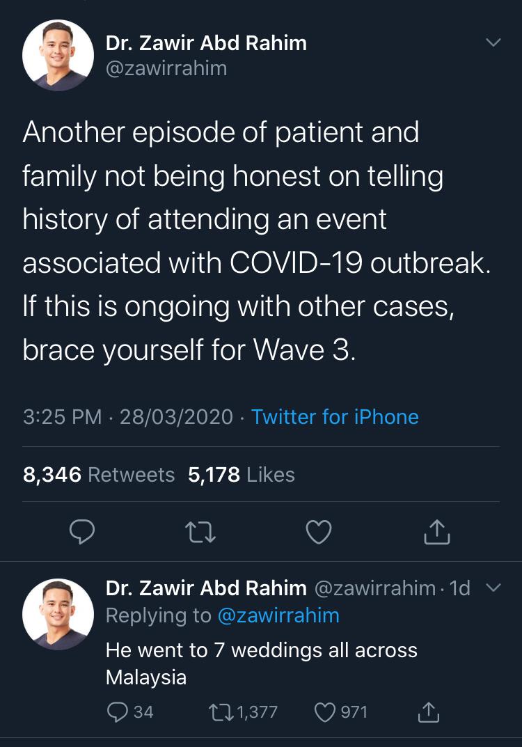 扎威尔医生警告，患者和家属若继续这样不负责任，或造就国内第三波疫情。