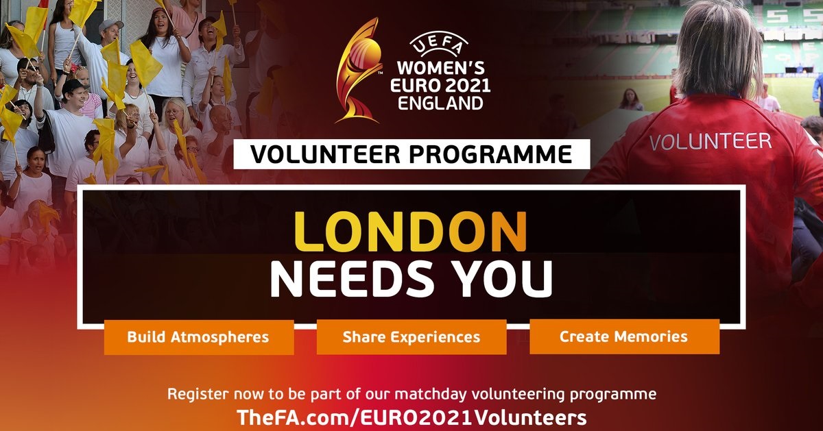 尽管还不确定欧锦赛不否展期，但英格兰足总正在积极征求志愿人士。（温布里球场推特）