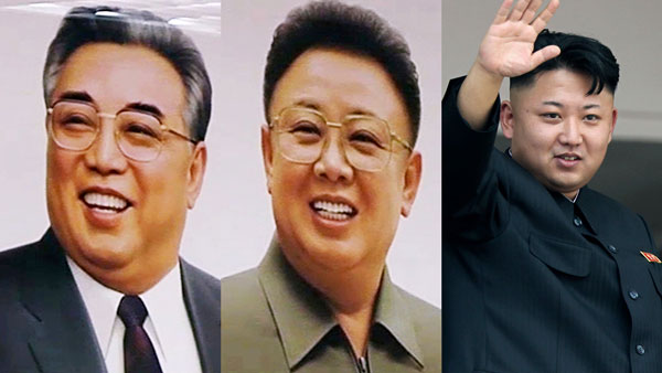 左起：朝鲜故领导人金日成、金正日、金正恩。
