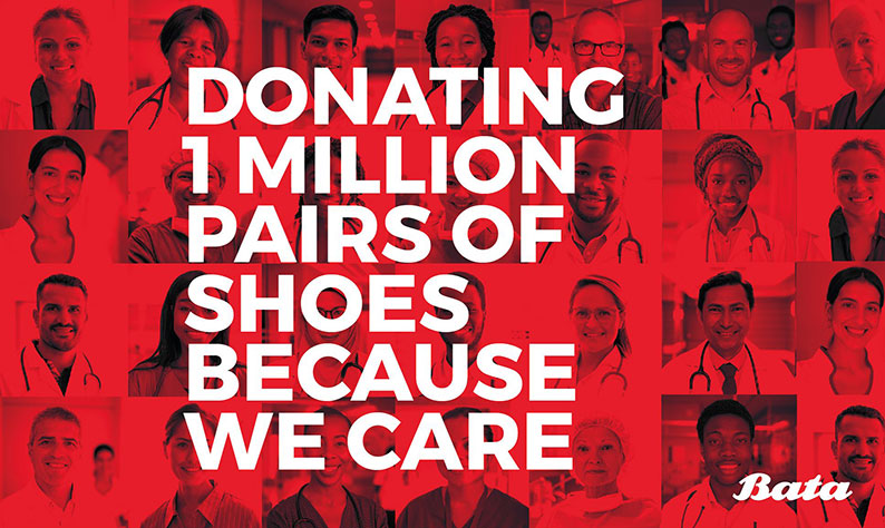 Bata将捐赠100万双鞋子予医护人员，以对他们的贡献表示谢意。
