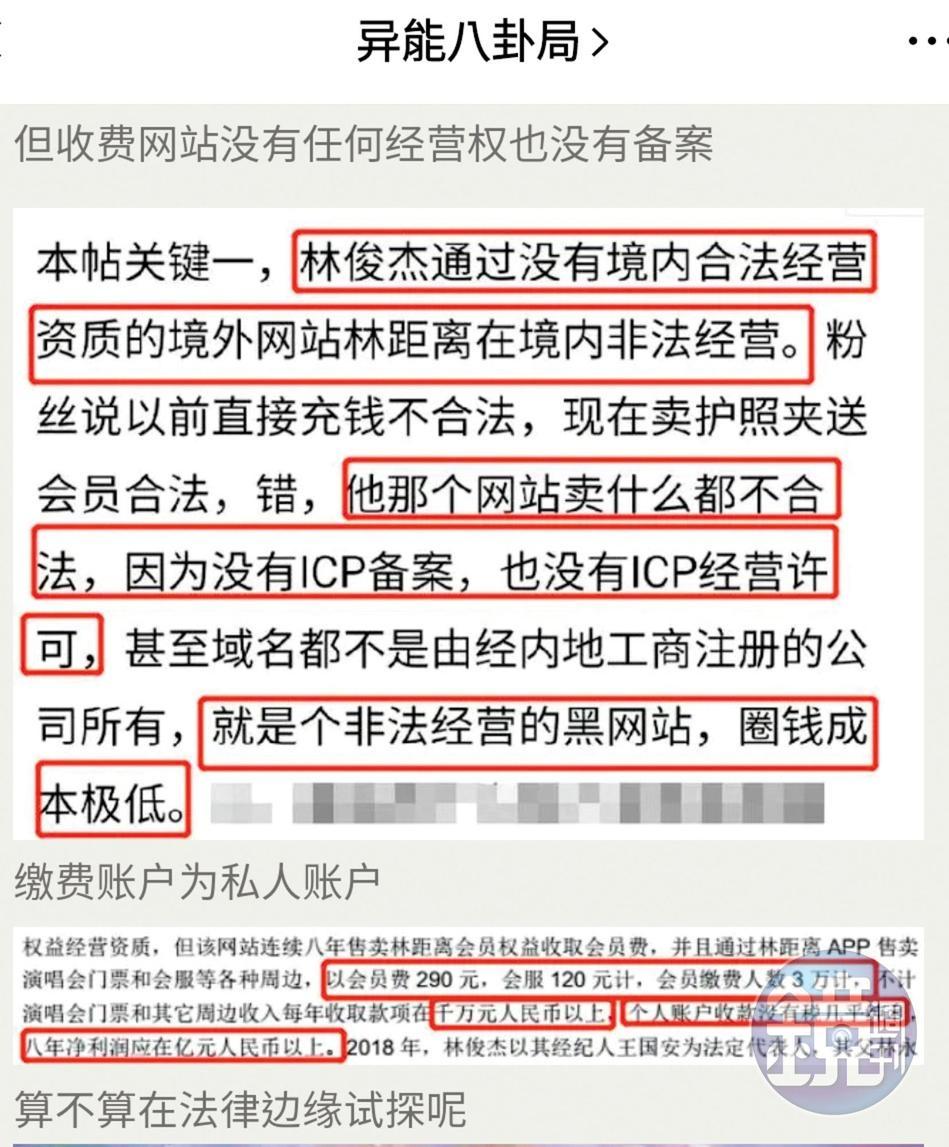 中国网友踢爆“林距离”是境外网站，因此没有在中国境内营利的许可，还收人民币290元会费。（读者提供）