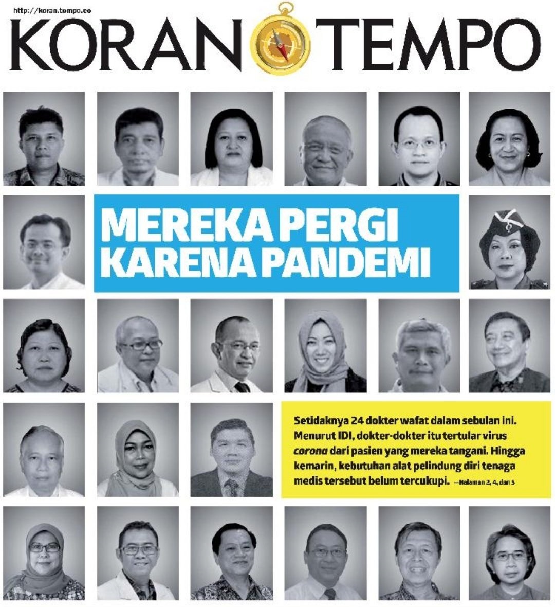 印尼媒体《Koran tempo》公布了印尼因冠病殉职的医生的照片。