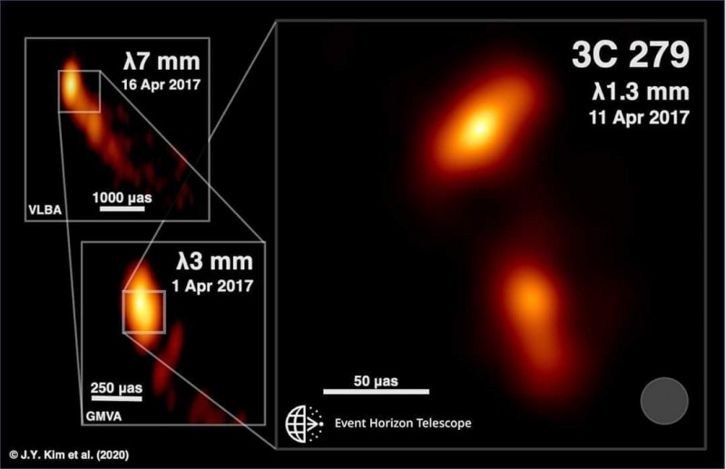 中研院参与的事件视界望远镜跨国团队，公布史上第一张黑洞喷流源头的照片。