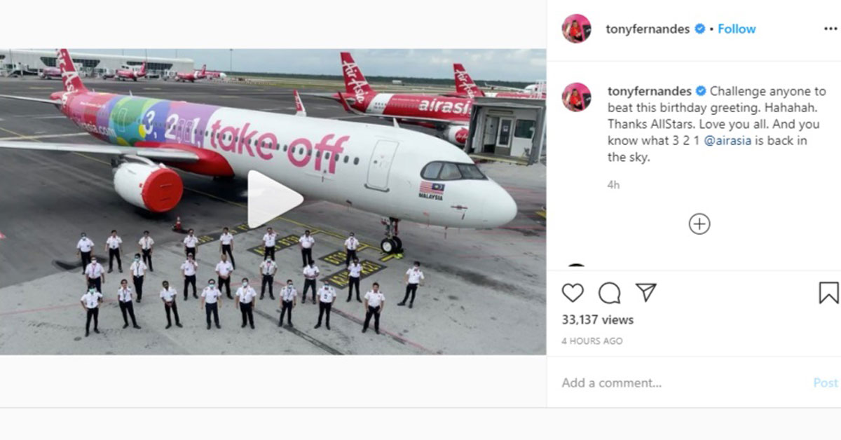 东尼费南德斯张贴亚航机师祝贺他生日快乐的视频。