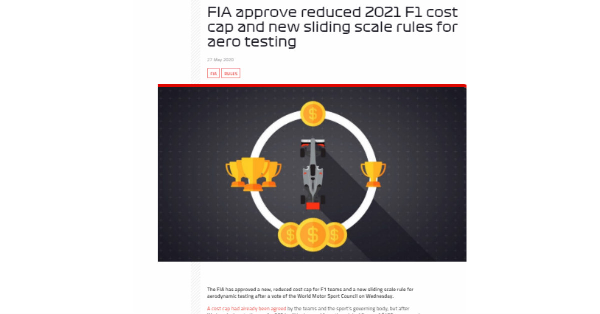 F1官网宣布车队营运预算顶额削减。