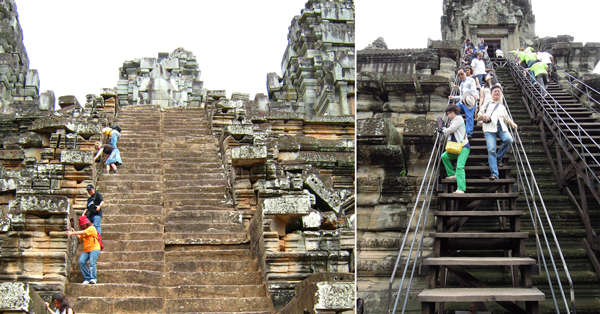 相隔数年到柬埔寨参观吴哥古迹，最大改变，就是看到新楼梯的搭建。