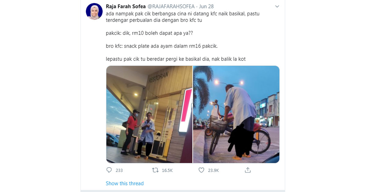 拉惹法拉索菲亚在推特分享助人为乐的经历,迅速引起网民关注和赞扬。