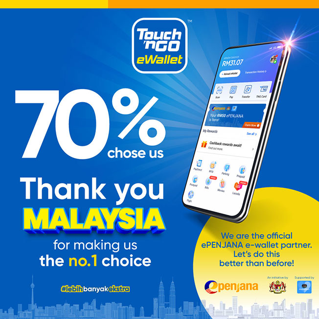 Touch'n Go电子钱包获70%民众选择，领先大马市场。