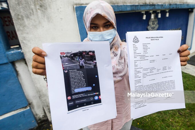 查丽娜不满被人留言性骚扰后，到沙登警区总部报案。（照片取自Malaysia Gazette）