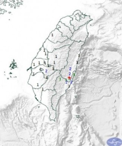 花莲地震位置图。