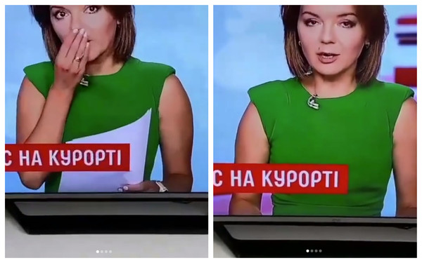 乌克兰主播新闻报到一半，发现自己的门牙掉了。