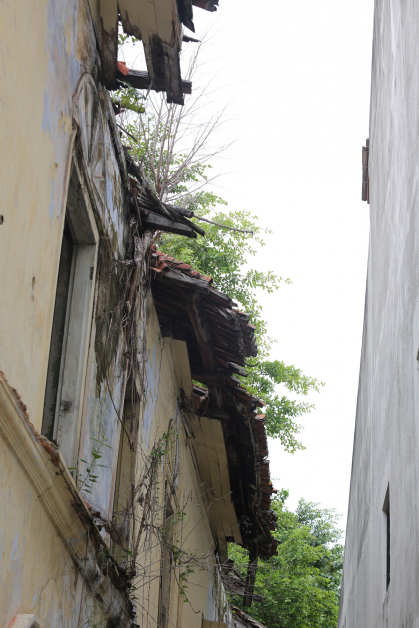 荒废屋子的屋瓦已严重脱落，对近过该处的人士可谓非常危险。