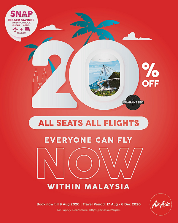 从即日起至2020年8月9日，亚航国内航班一律20%折扣。
