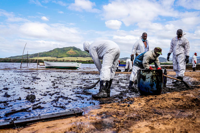 应对专家组的工作人员和自愿者，协助清理油污。