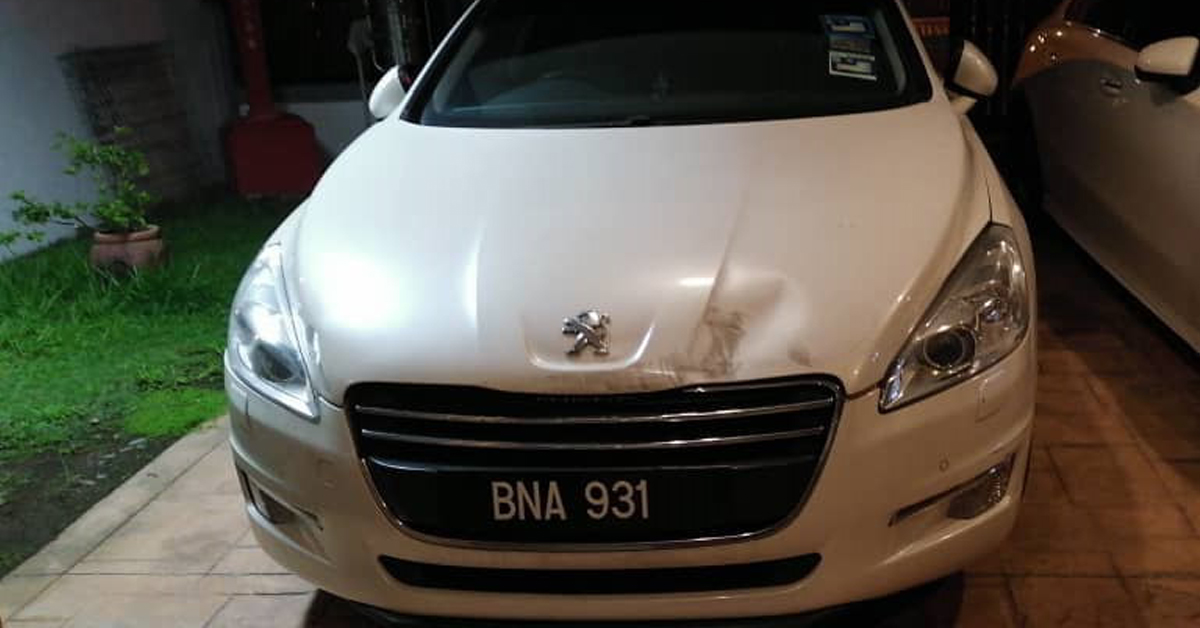 洪仪雯失踪当天驾驶车牌BNA 9313的白色标志（Peugeot）轿车出门；照片中其车牌最后一个数字已脱落。