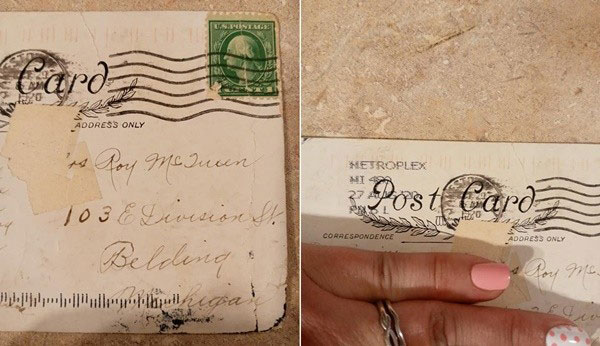 美国密西根州30岁女子基琪收到100年前的明信片。