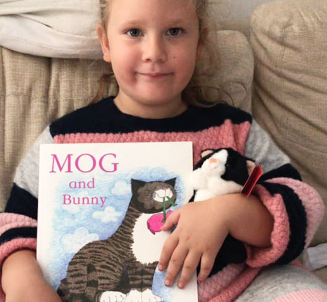 邮差送给妮薇亚的猫咪玩偶和一本童话故事书。