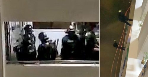 阿叔高楼抛酒瓶 警封锁现场破门逮人