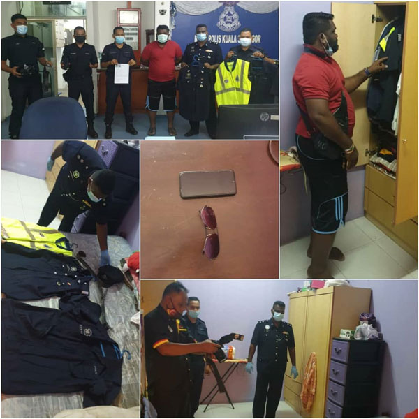 警方逮捕嫌犯后,起获一整套的冒牌警察服饰。