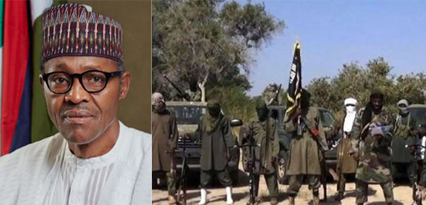 尼日利亚总统布哈里（左）发文痛批“博科圣地”屠杀农民的冷血行为。