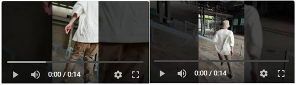 未启动防抖功能的短视频画面非常摇晃且不稳定（左）；在启动防抖功能后画面不但够稳，而且还够清晰（右）。