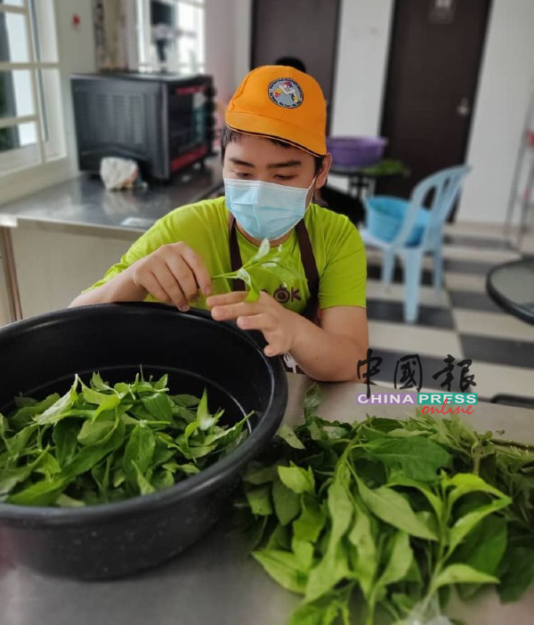 ■学员协助处理刚从菜园收割的蔬菜。