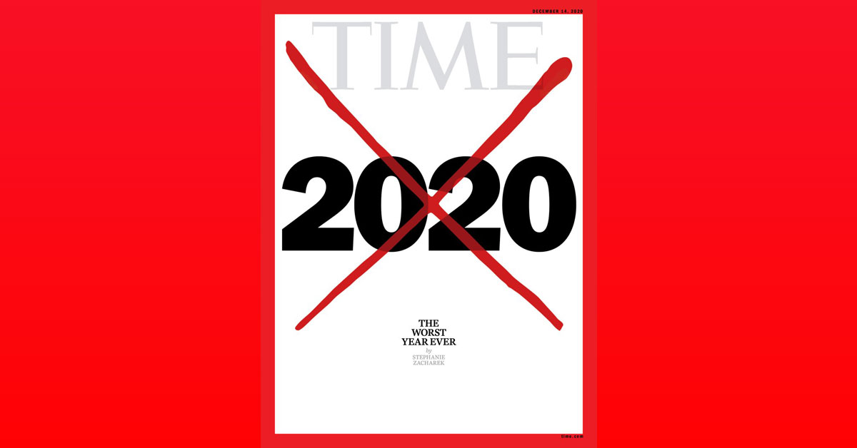 《时代周刊》封面，白底黑字的2020被画上了一个红叉。
