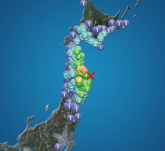 岩手县外海发生5.5级地震。