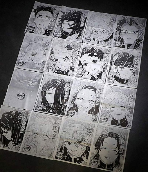 《鬼灭之刃》漫画最终章出版当天，日本全国5间报社各刊登3个主要角色，合共15个角色的全版广告。