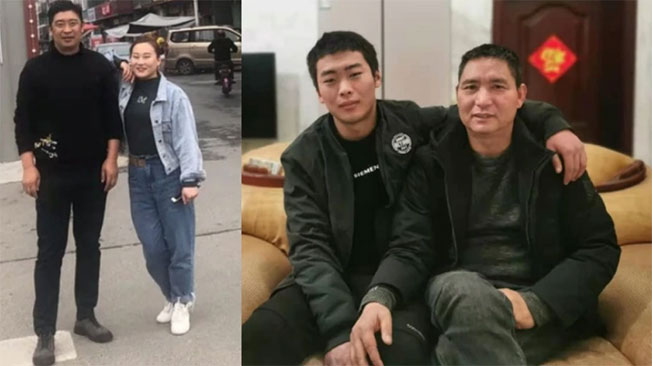 刘义功夫妇（左图）19年来两度放弃儿子。右图为韩全新与养父。