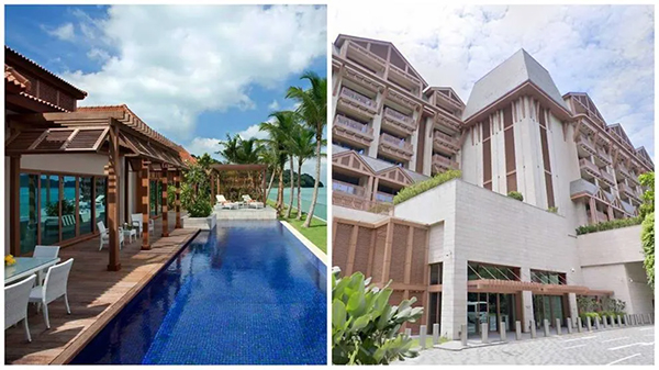 海滨别墅（Beach Villas） (左) 和逸濠酒店（Equarius Hotel） . (来源: Facebook/RWS Beach Villas, Google Maps Street View)