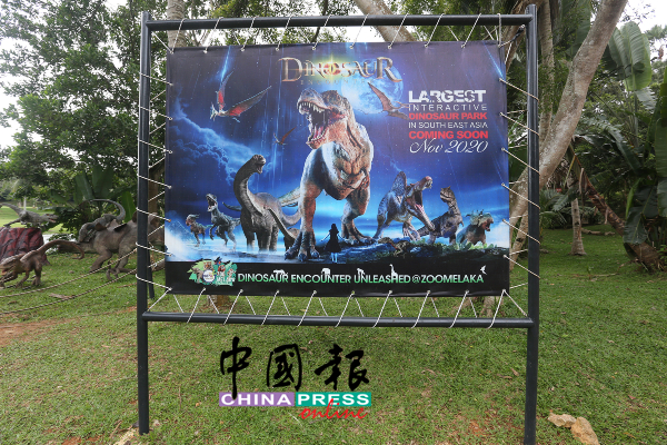 马六甲动物园内一隅置放着“遇见恐龙”的预告宣传海报。